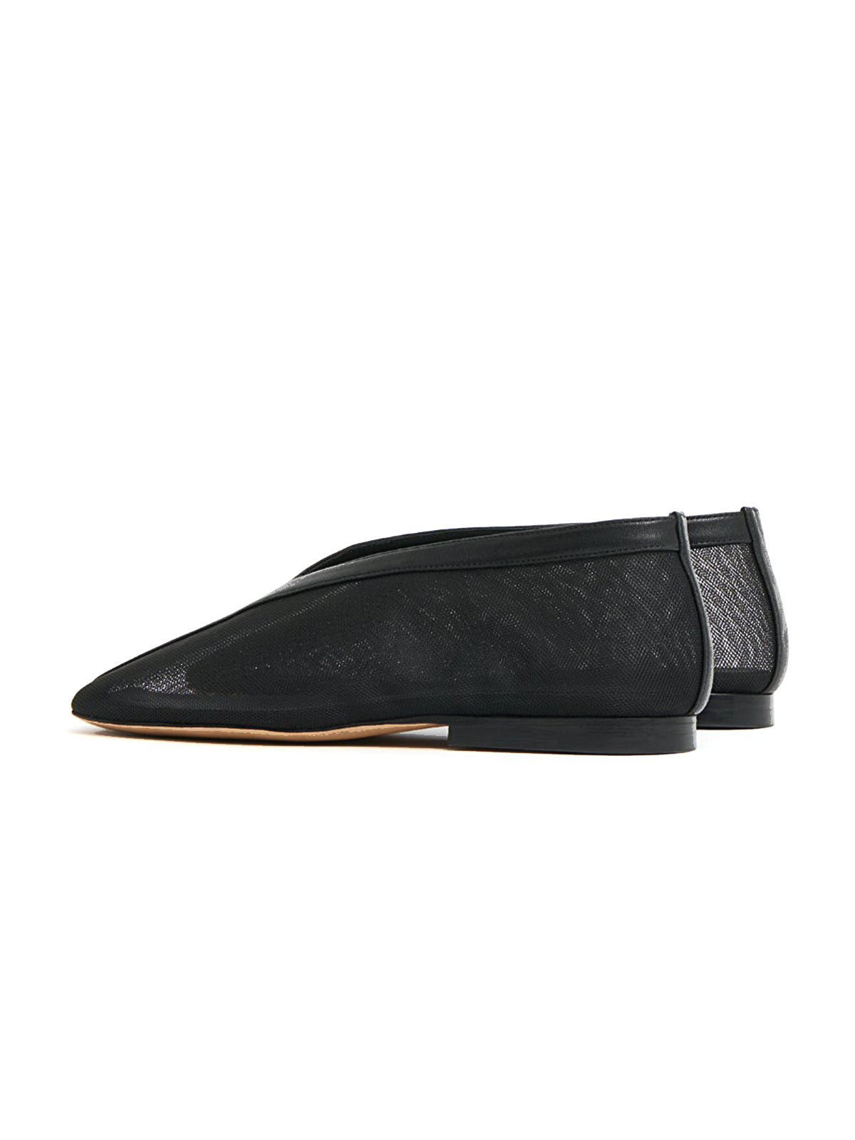 Black Mesh Square-Toe V-Cut Vamp Ballet Flats