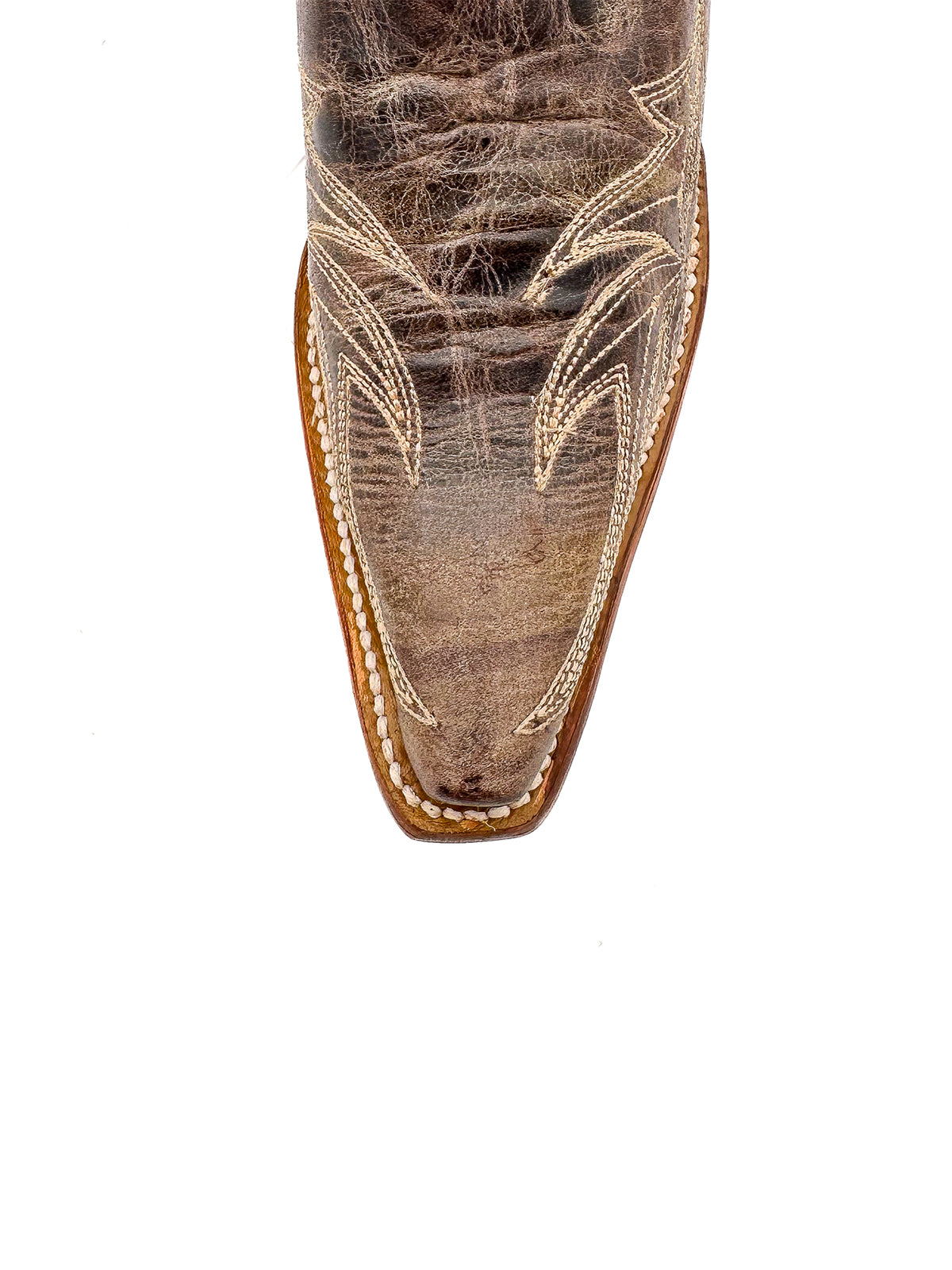 Distressed Brown Snip-Toe Classic Embroidery Ankle Cowgirl Booties