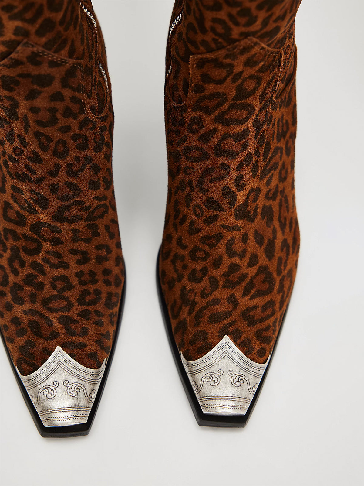 Metal Snip-Toe Full-Zip Classic Cowgirl Ankle Boots - Leopard