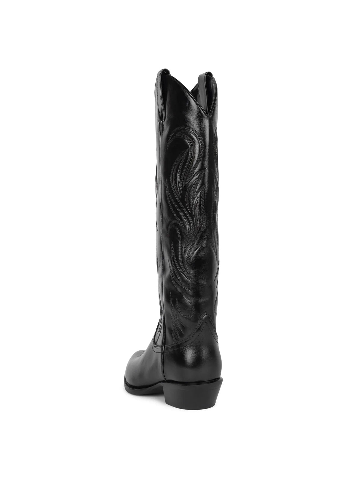 Black Almond-Toe Classic Embroidery Wide Calf Knee High Cowgirl Boots