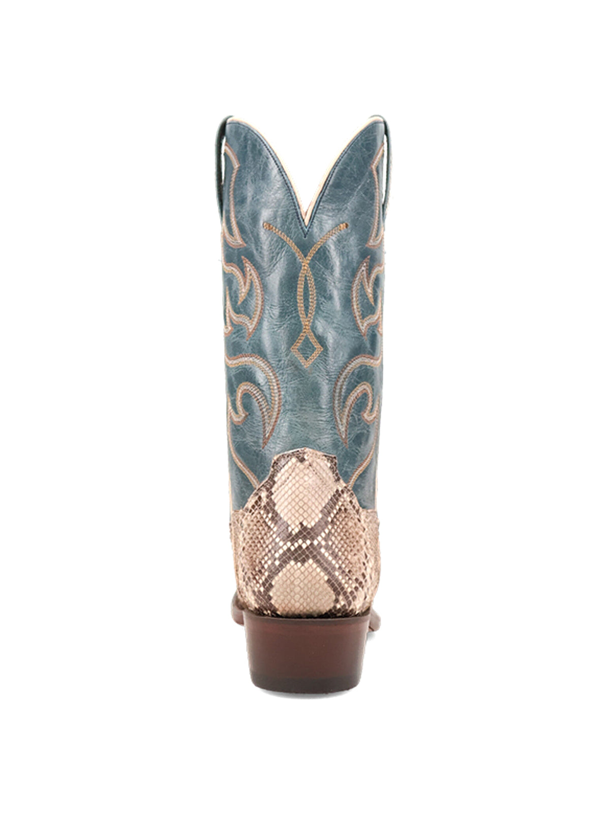 Contrast Turquoise And Snakeskin Print Snip-Toe Embroidery Mid Calf Cowgirl Boots