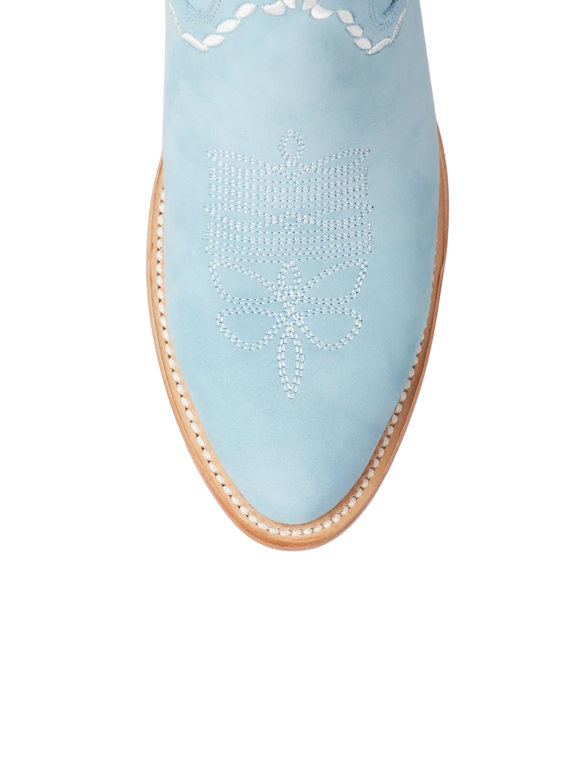 Almond-Toe Elegant Flowers Embroidery Knee High Half-Zip Cowgirl Boots - Powder Blue