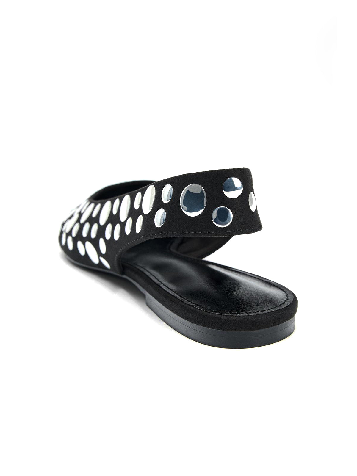 Black Faux Suede Pointed-Toe Full Big Studs And Slingback Flats