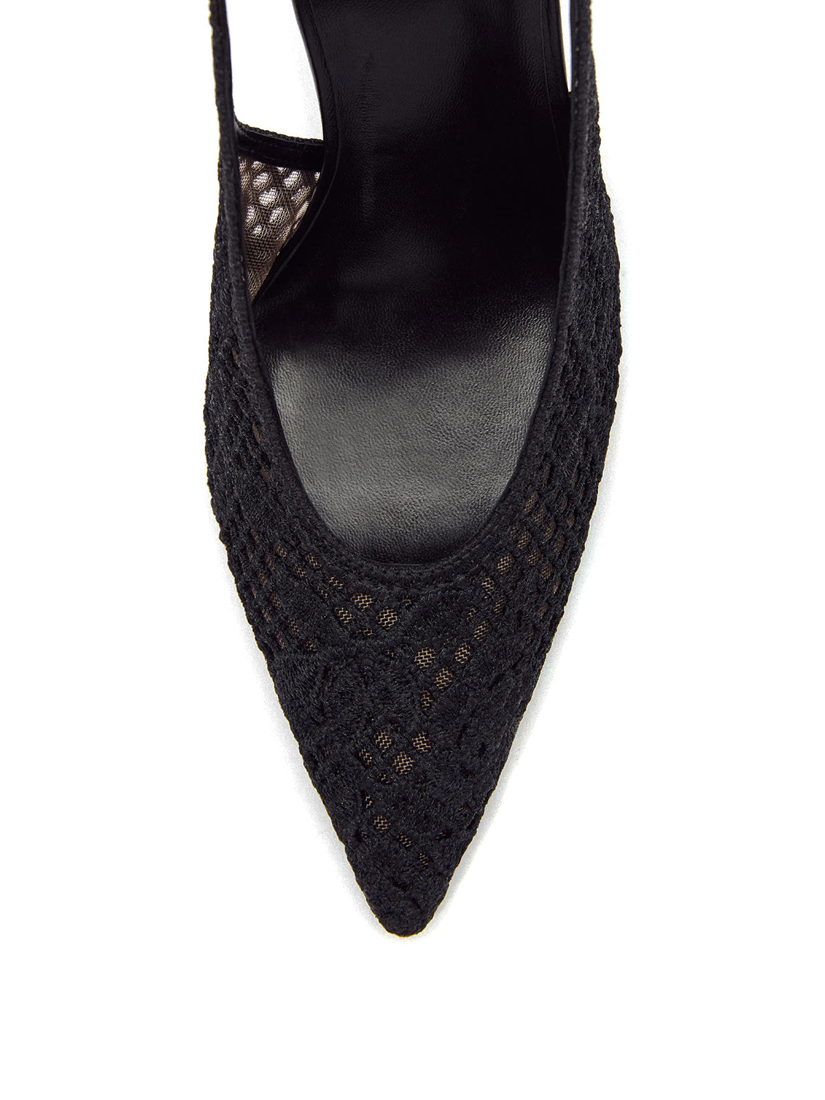 Black Woven And Mesh Pointed-Toe Buckle Back Strap High Heels