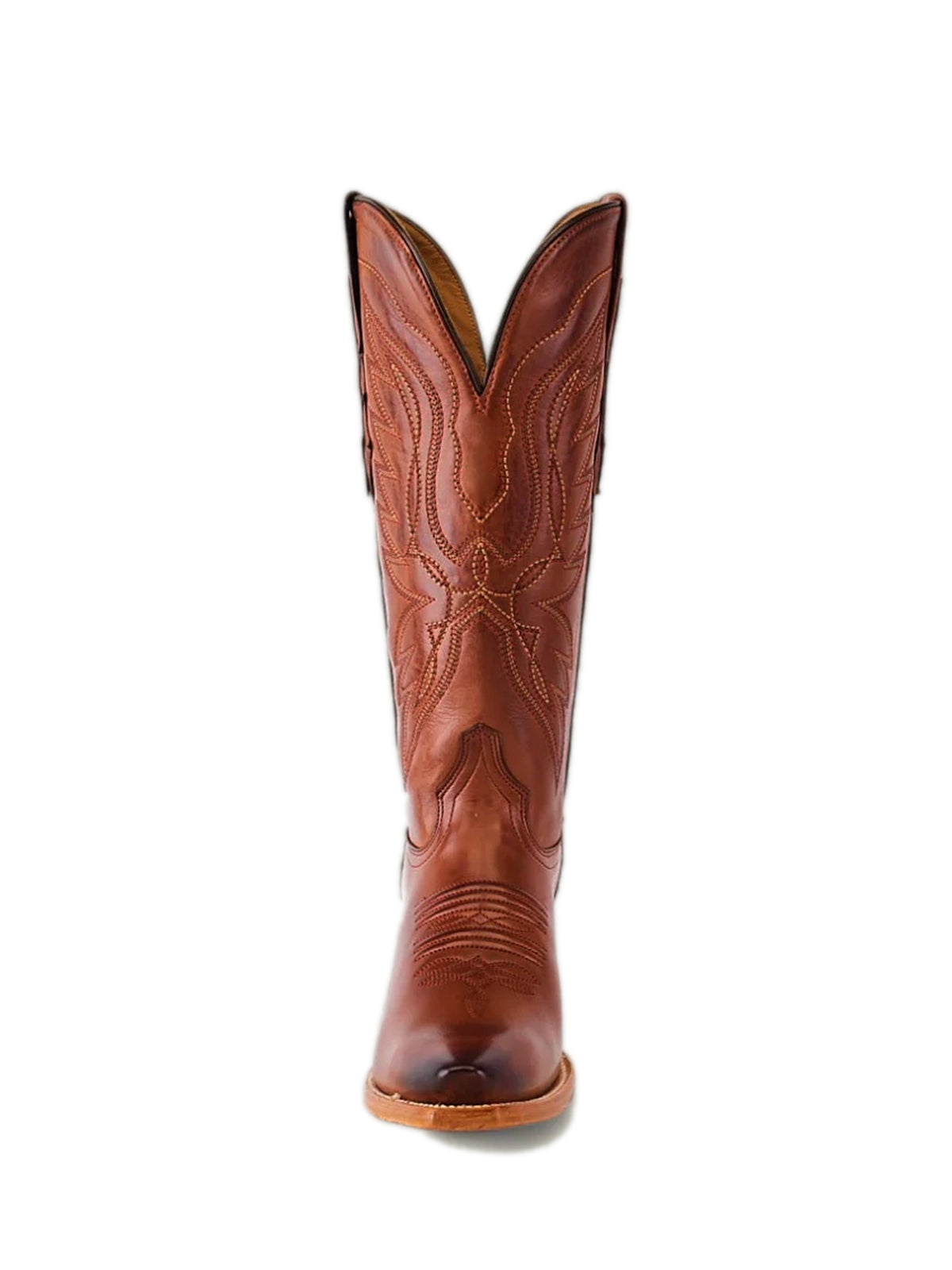 Tall Knee High Snip-Toe Embroidery Wide Calf Cowgirl Boots - Cognac