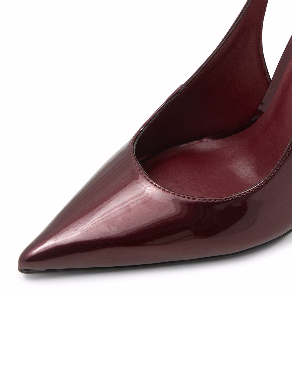 Patent Burgundy Pointed-Toe Classic Buckle Slingback High Heels