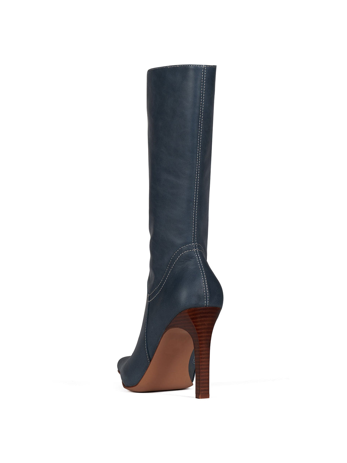 Dark Blue Pointed-Toe Simple Full-Zip Stiletto Boots