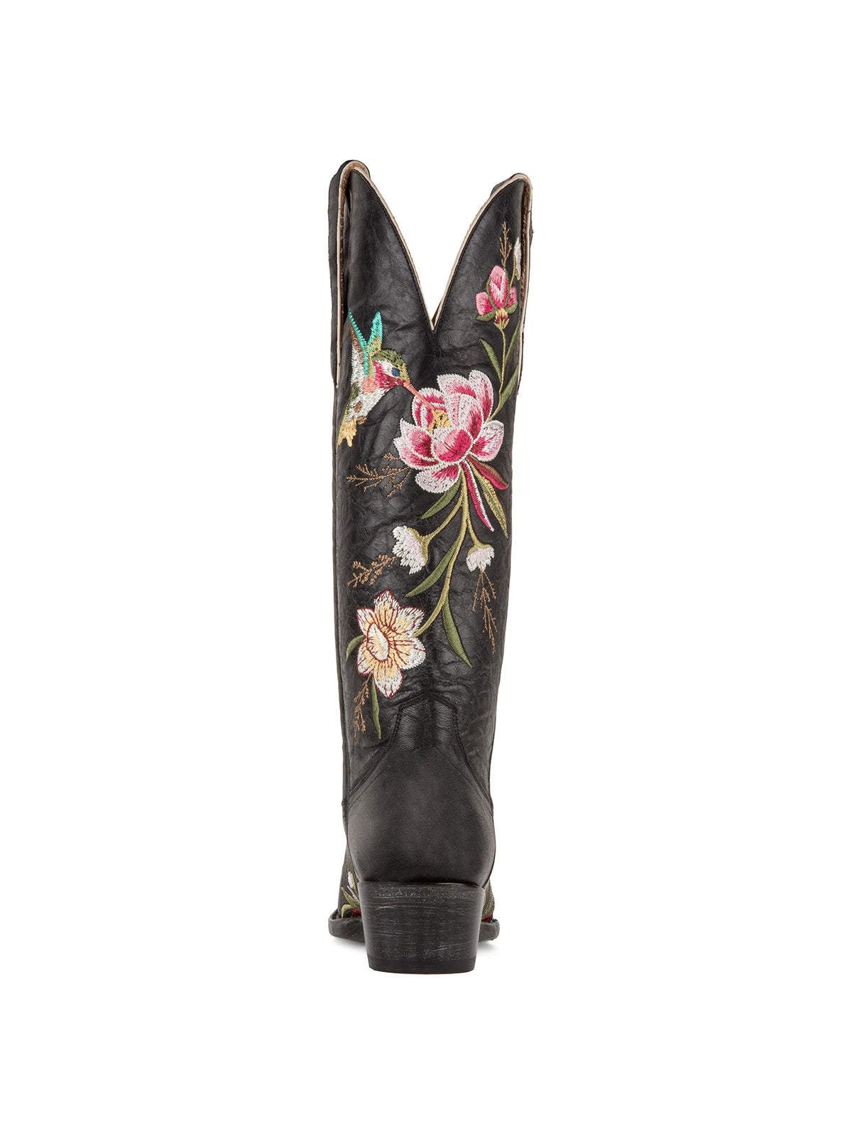 Ebony Snip-Toe Vivid Flowers And Bird Embroidery Wide Calf Knee High Cowgirl Boots