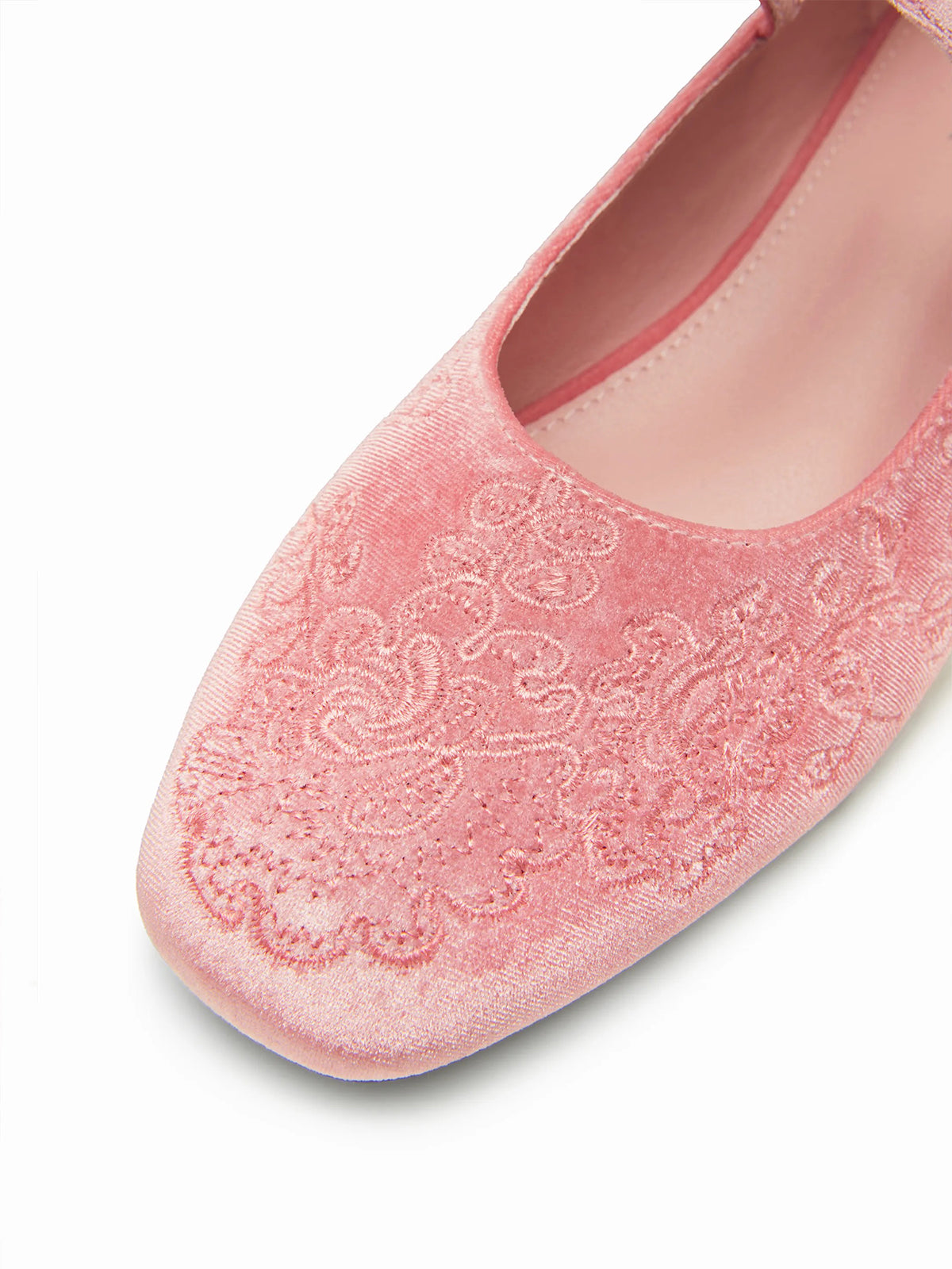 Pink Velvet Square-Toe Chic Mary Jane Ballet Flats