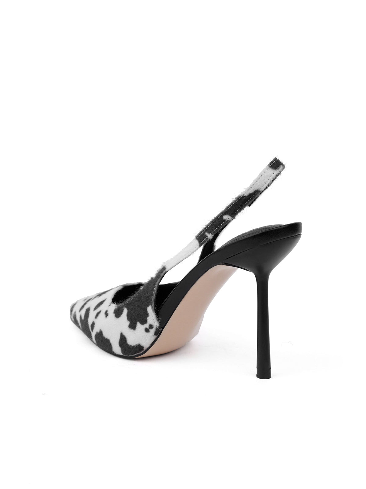 Black Cow Print Pointed-Toe Classic Slingback High Heels