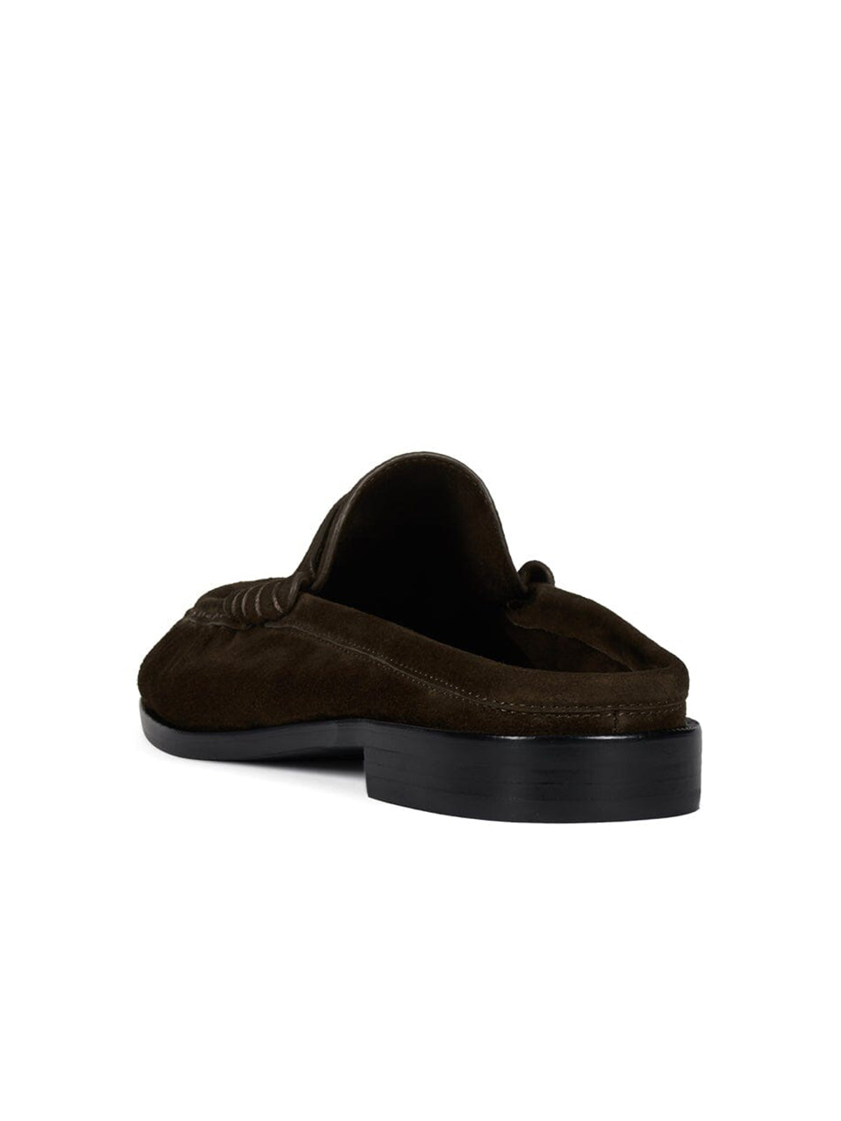 Round-Toe Backless Slip-On Loafer Mule Flats - Brown Faux Suede