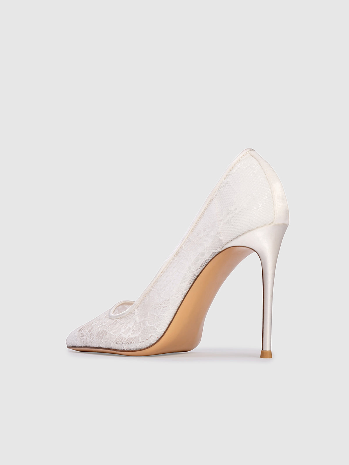 White Lace Mesh Pointed-Toe Slip-On High Heels