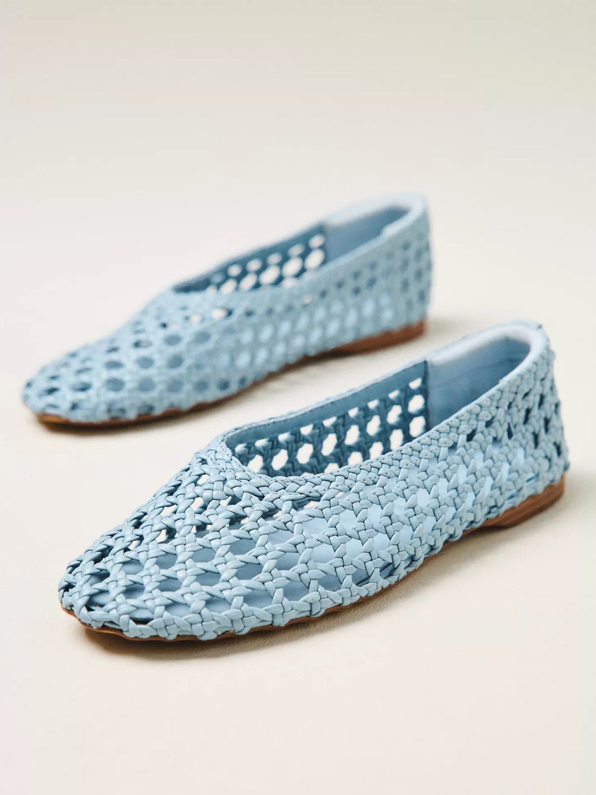 Blue Woven Vegan Leather Round-Toe Slip-On Classic Ballet Flats