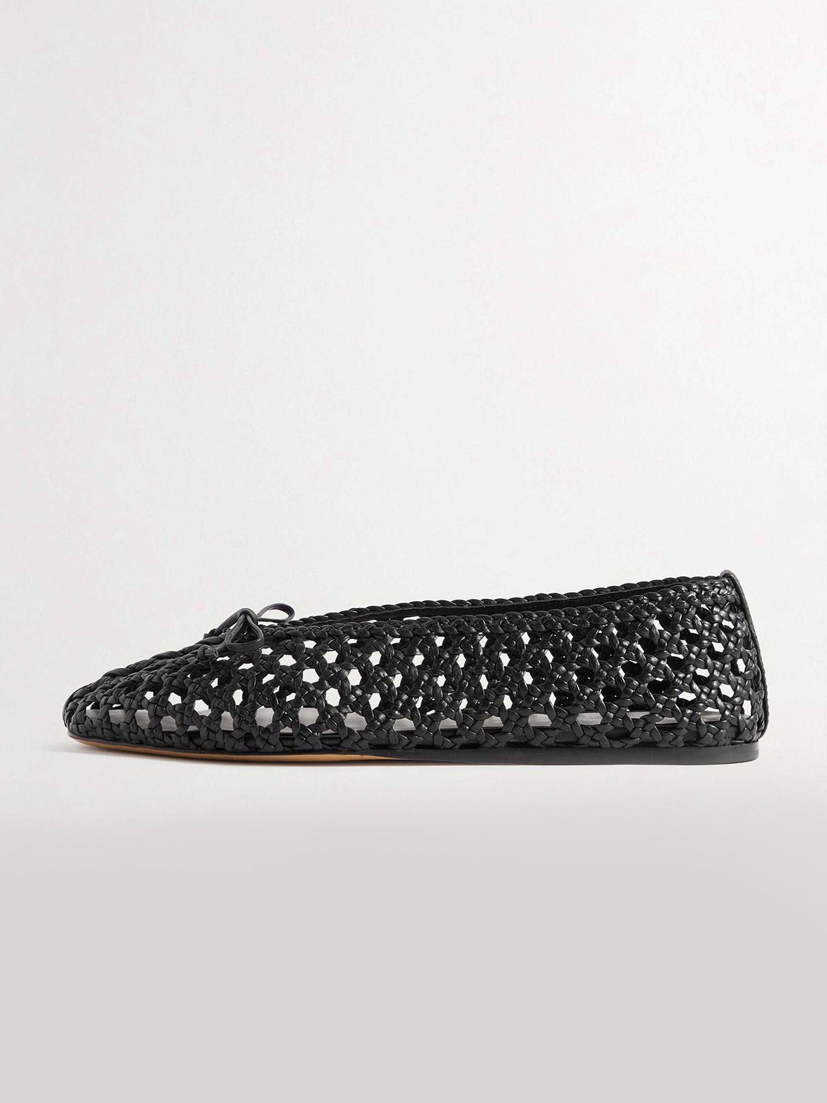 Woven Round-Toe Ballet Flats With Bow - Black
