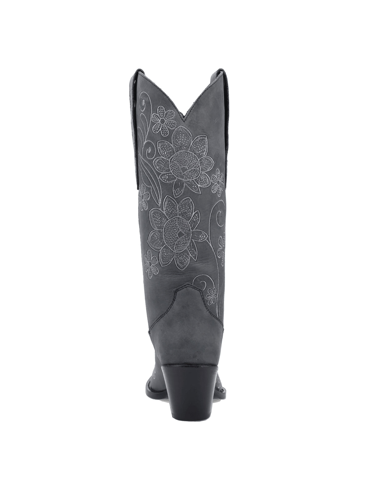 Dark Gray Snip-Toe Flourishing Flowers Embroidery Mid Calf Cowgirl Boots