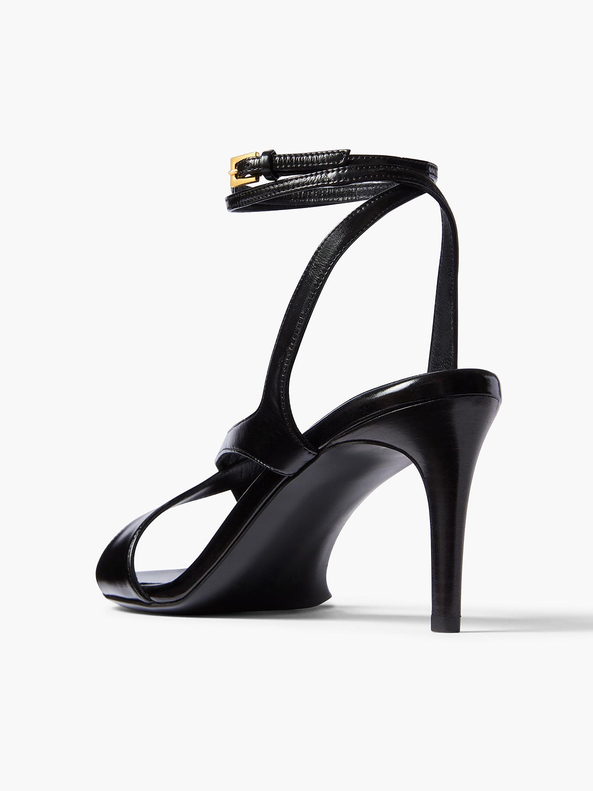 Black Round-Toe Crossed Straps Back And Ankle Strap Sandals Kitten Heels