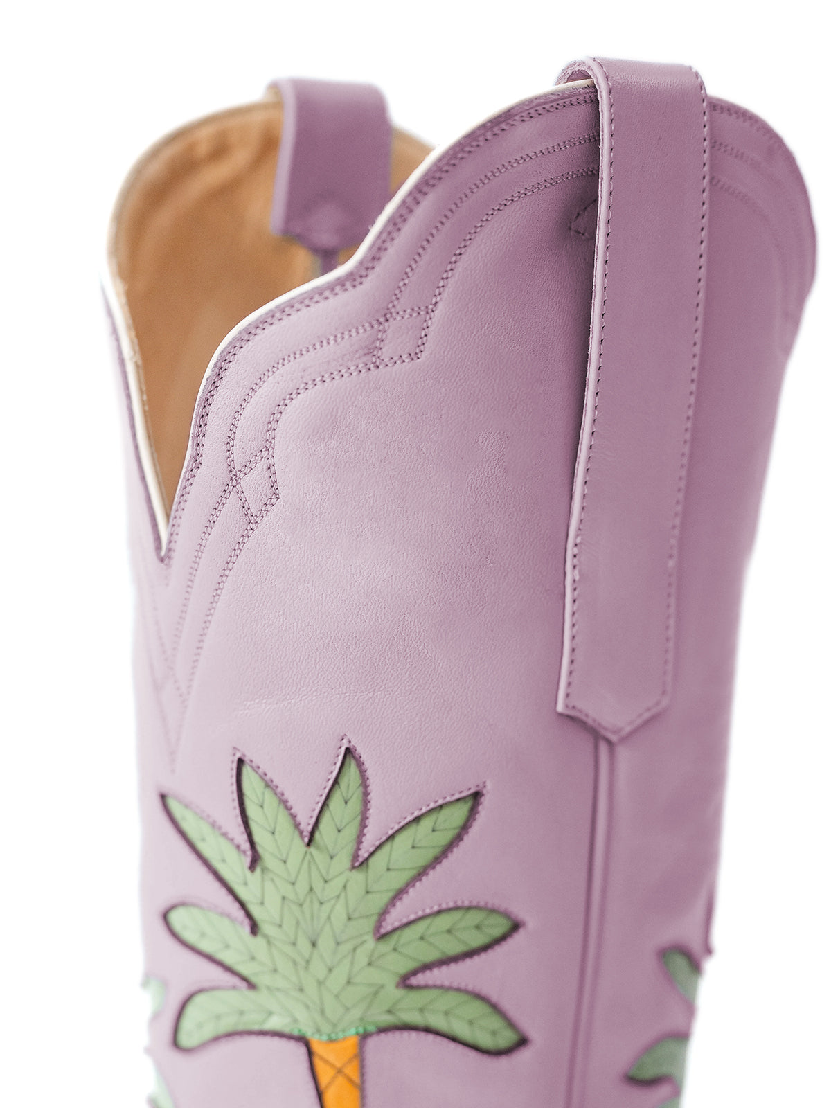 Purple Almond-Toe Wide Calf Western Boots Knee High Tall Boots With Green Palm Inlay