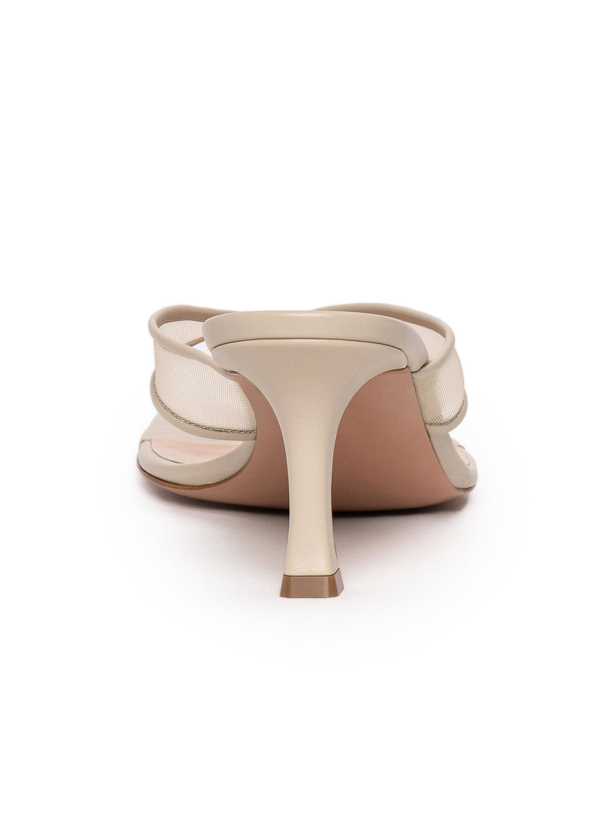Bone Vegan Leather And Mesh Square-Toe Flip-Flops Kitten Heels