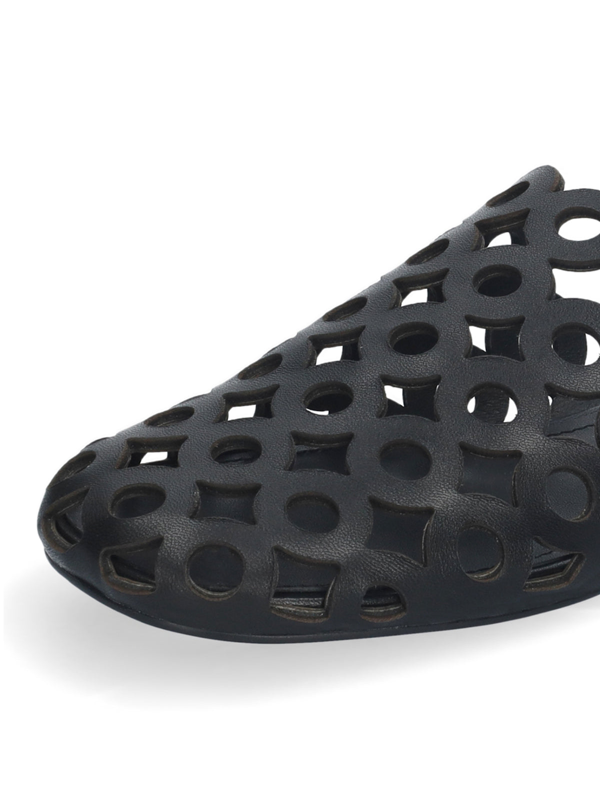 Black Square-Toe Chic Backless Perforated Loafers Flats