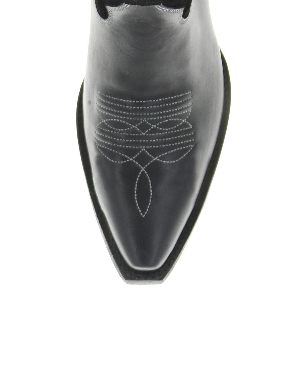 Black Snip-Toe Letters Embroidery Full-Zip Ankle Cowgirl Boots