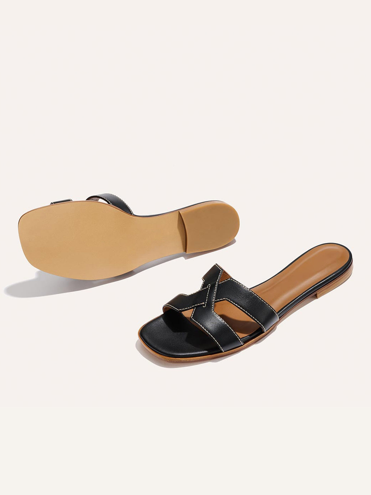 Black Square-Toe Stylish Backless Sandals Flats