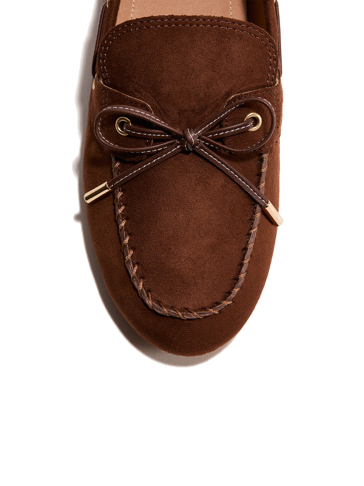Coffee Faux Suede Round-Toe Front Chic Bow Slip-On Flats