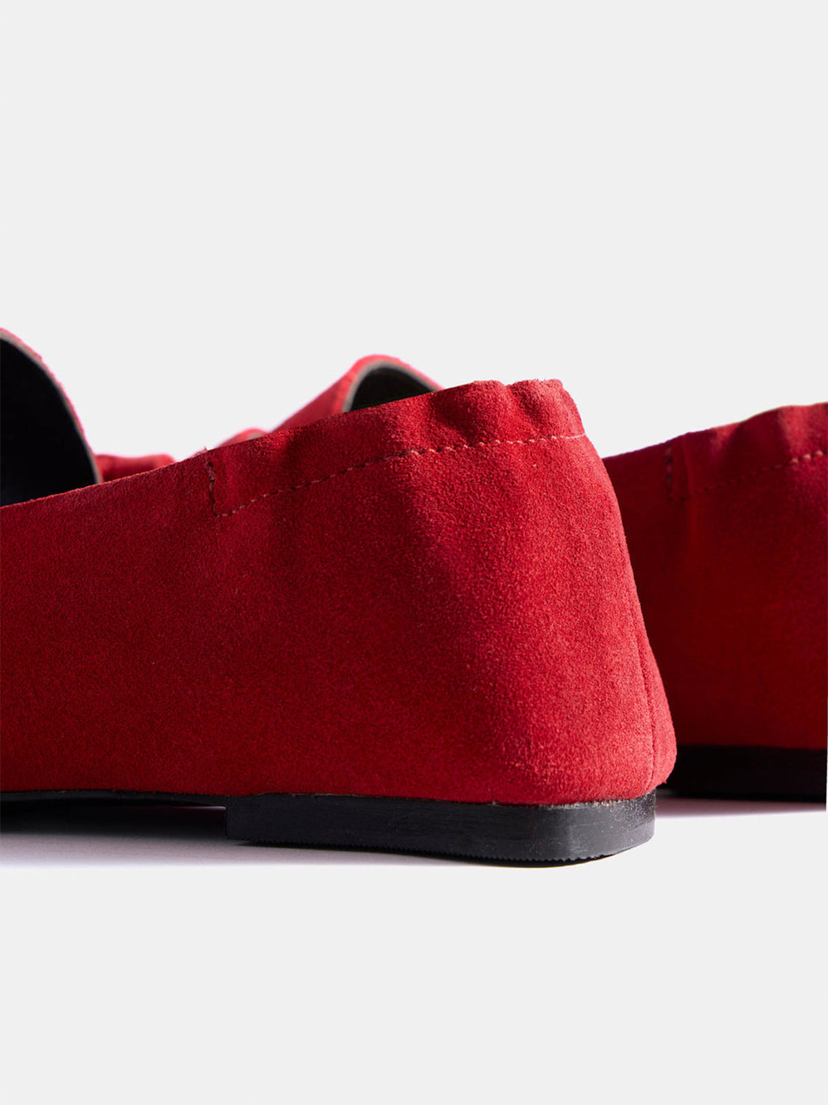 Red Cow Suede Round-Toe Front Fringe Chic Loafers Slip-On Flats