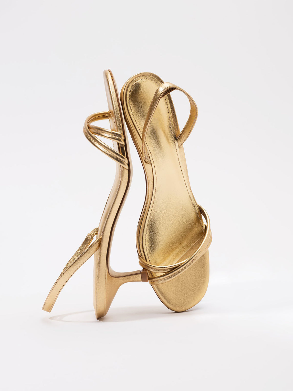 Metallic Gold Square-Toe Front Cross Strap Slingback Kitten Heels