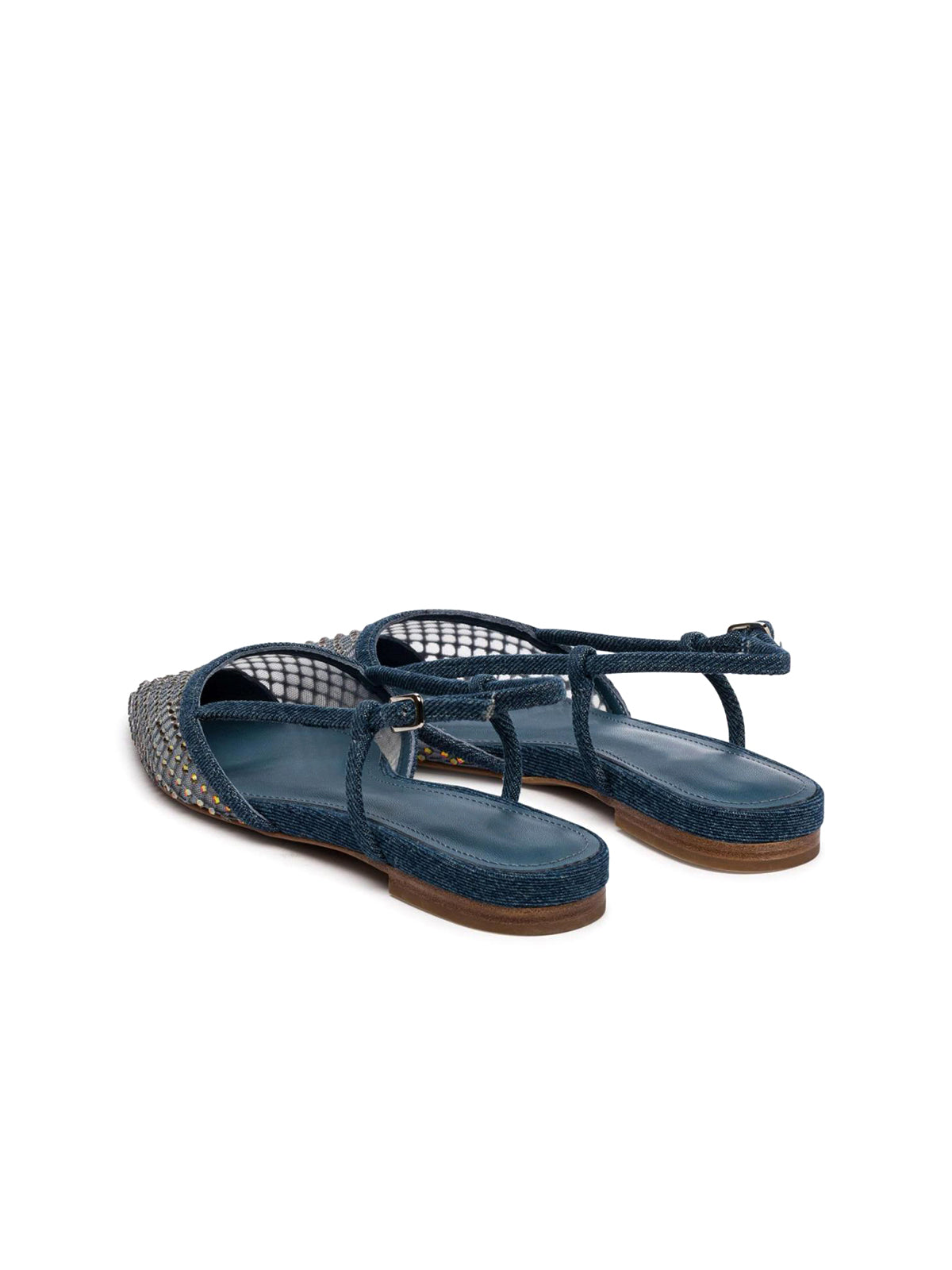 Blue Mesh Pointed-Toe Full Rhinestones Slingback Flats