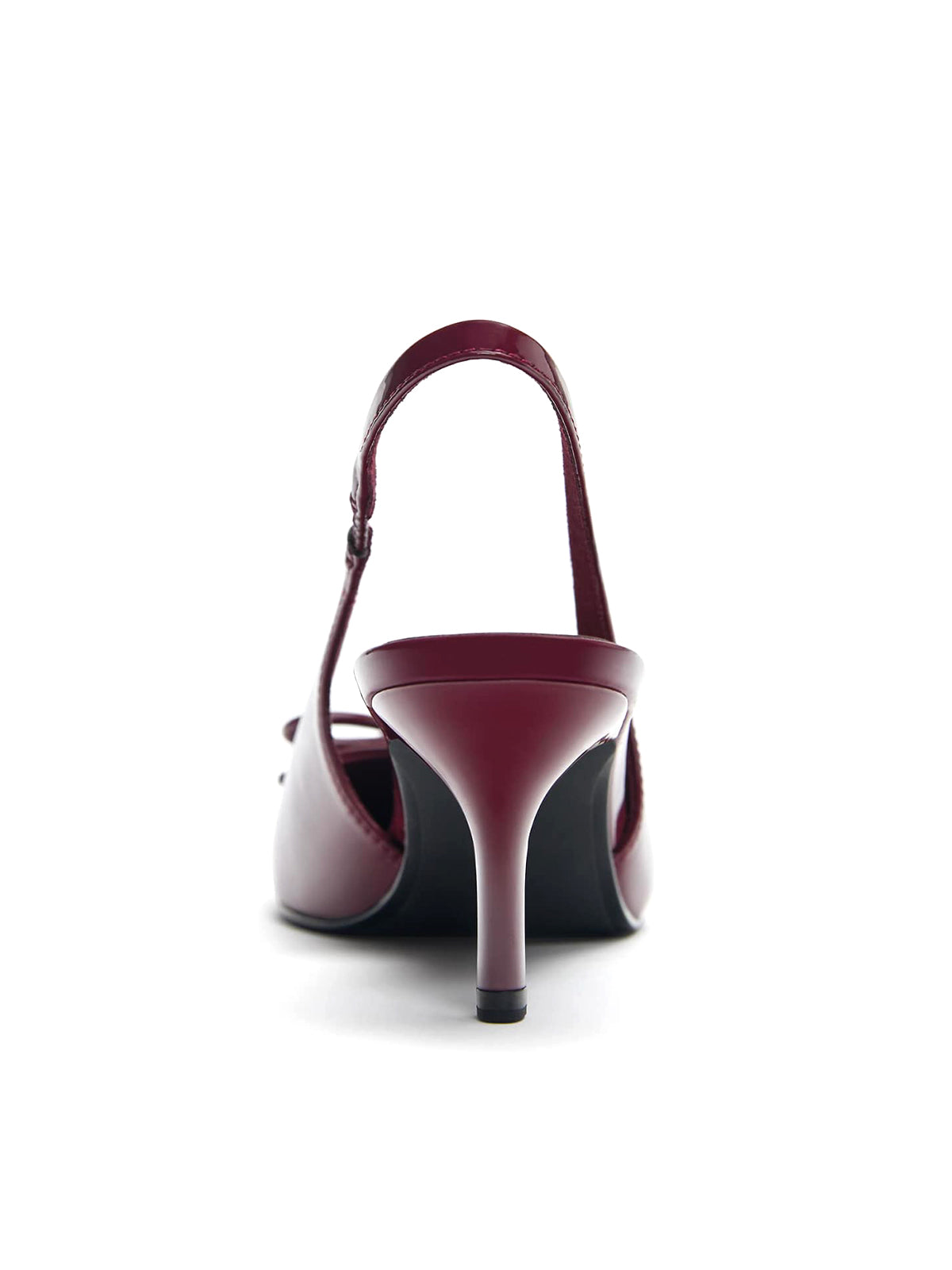 Patent Burgundy Pointed-Toe Front Bow Slingback Kitten Heels