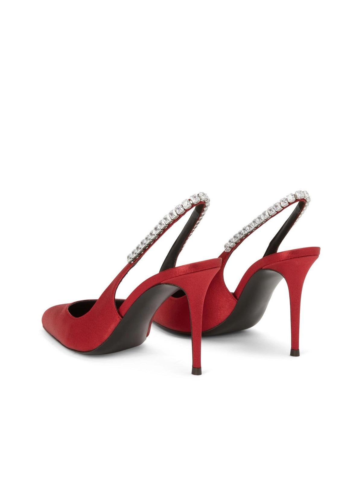 Red Satin Pointed-Toe Slingback With Rhinestones High Heels Pumps