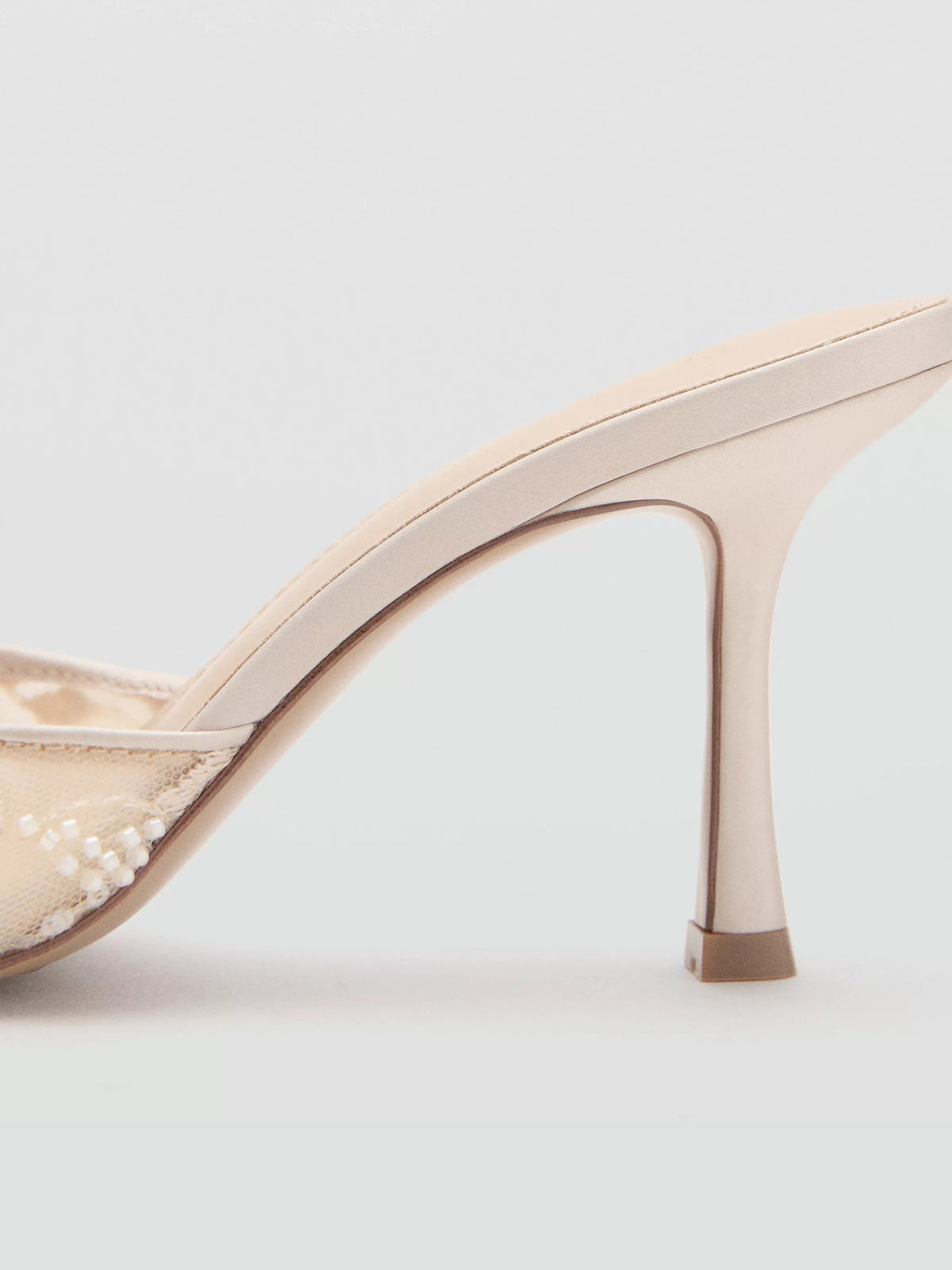 Nude Sequins Lace Mesh And Vegan Leather Pointed-Toe Backless Slip-On High Heels