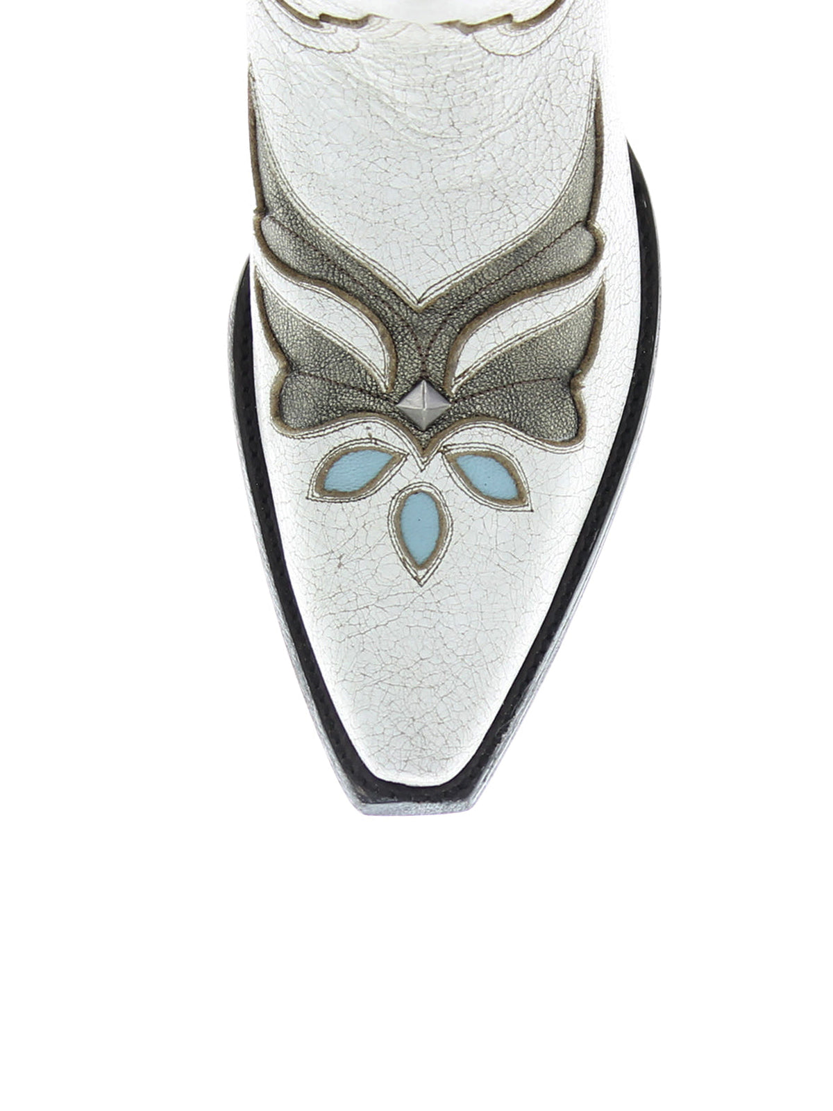 Distressed Ivory Snip-Toe Sunflower Inlay Rice Ears Embroidery Mid Calf Cowgirl Boots