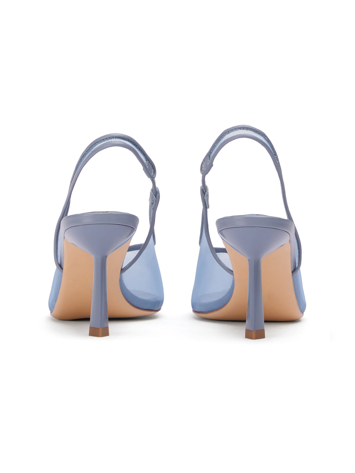 Blue Mesh Pointy Flared Heel Pumps Slingback Bridal Shoes