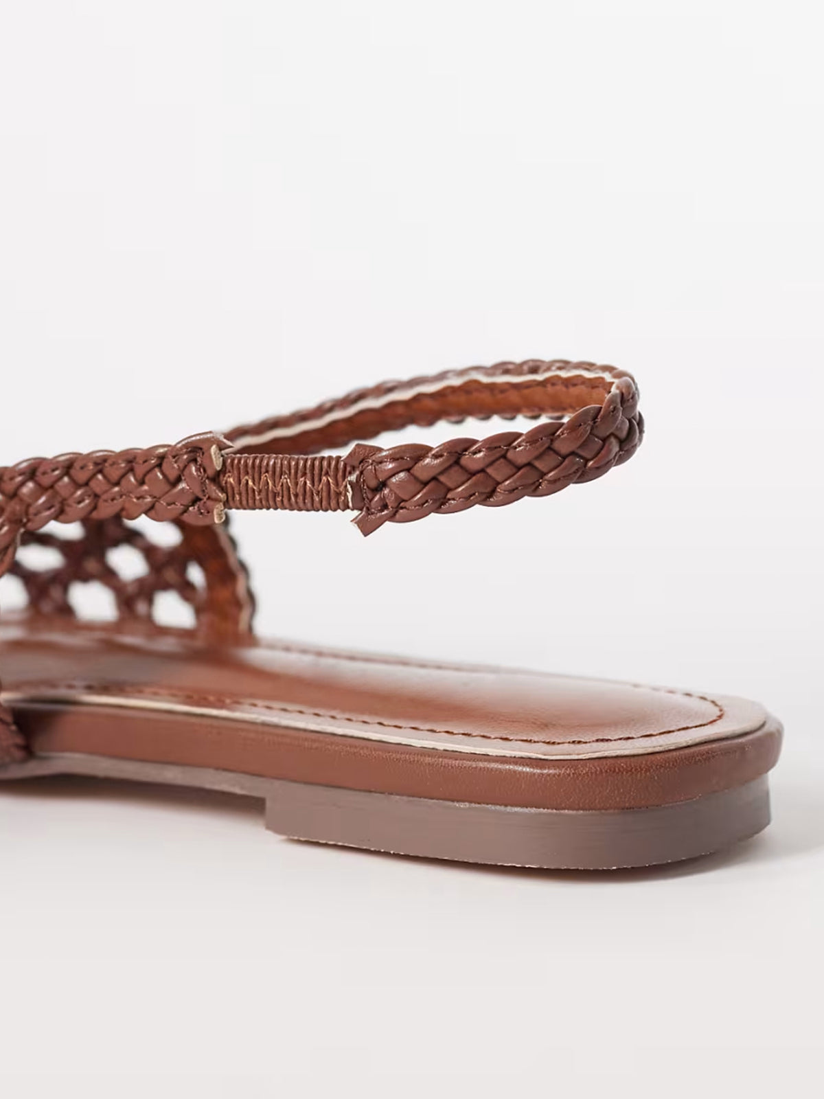 Tan Woven Vegan Leather Square-Toe Classic Back Strap Flats