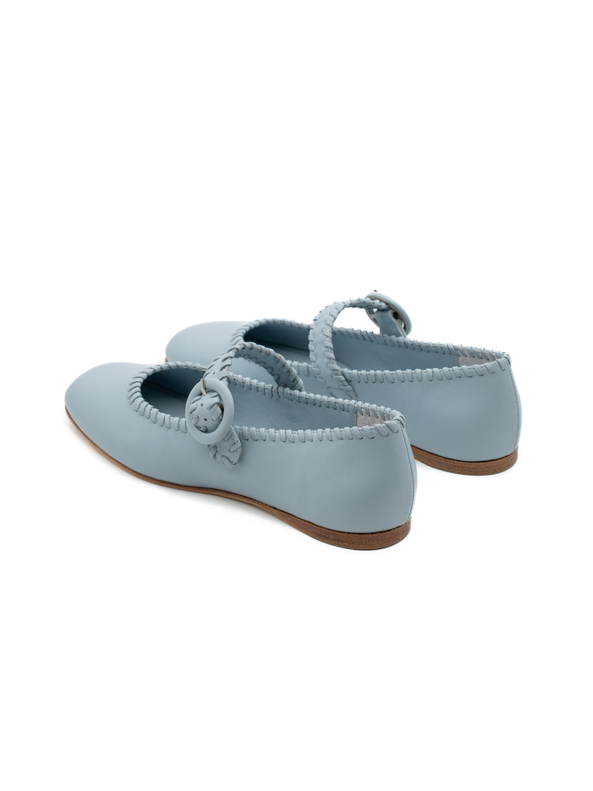 Sky Blue Square-Toe Chic Buckle Mary Jane Classic Flats
