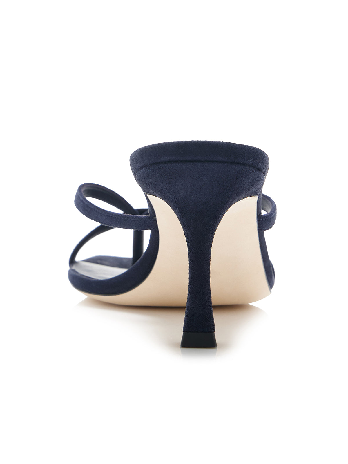Navy Faux Suede Strappy Square-Toe Backless Slip-On Kitten Heels