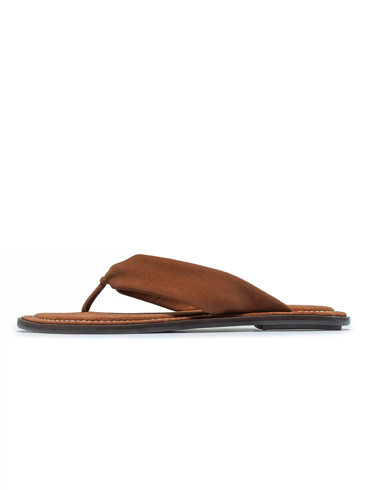 Brown Faux Suede Round-Toe Strap Flip-Flop Flats
