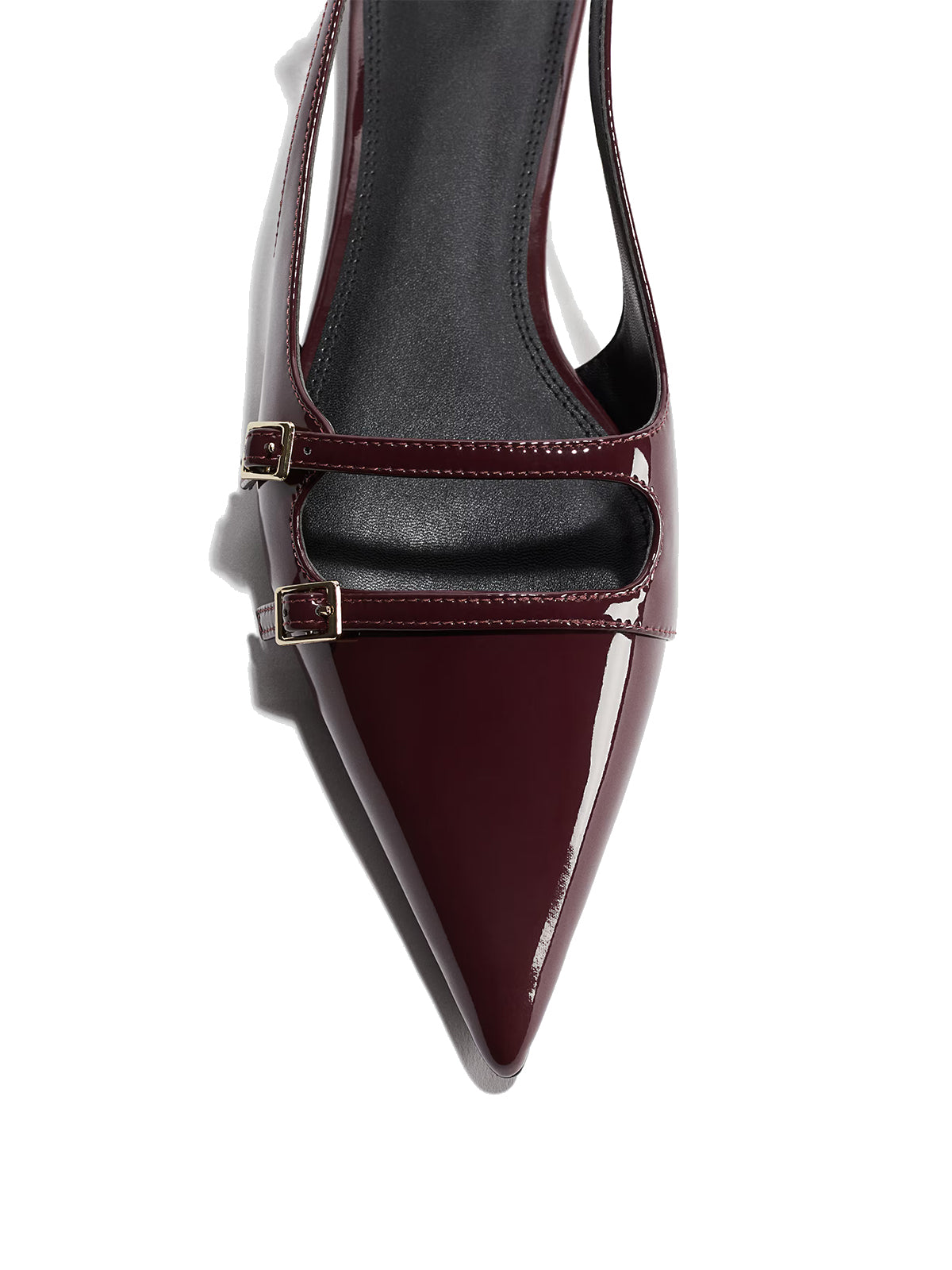 Patent Burgundy Pointed-Toe Front Double Strap And Slingback Flats