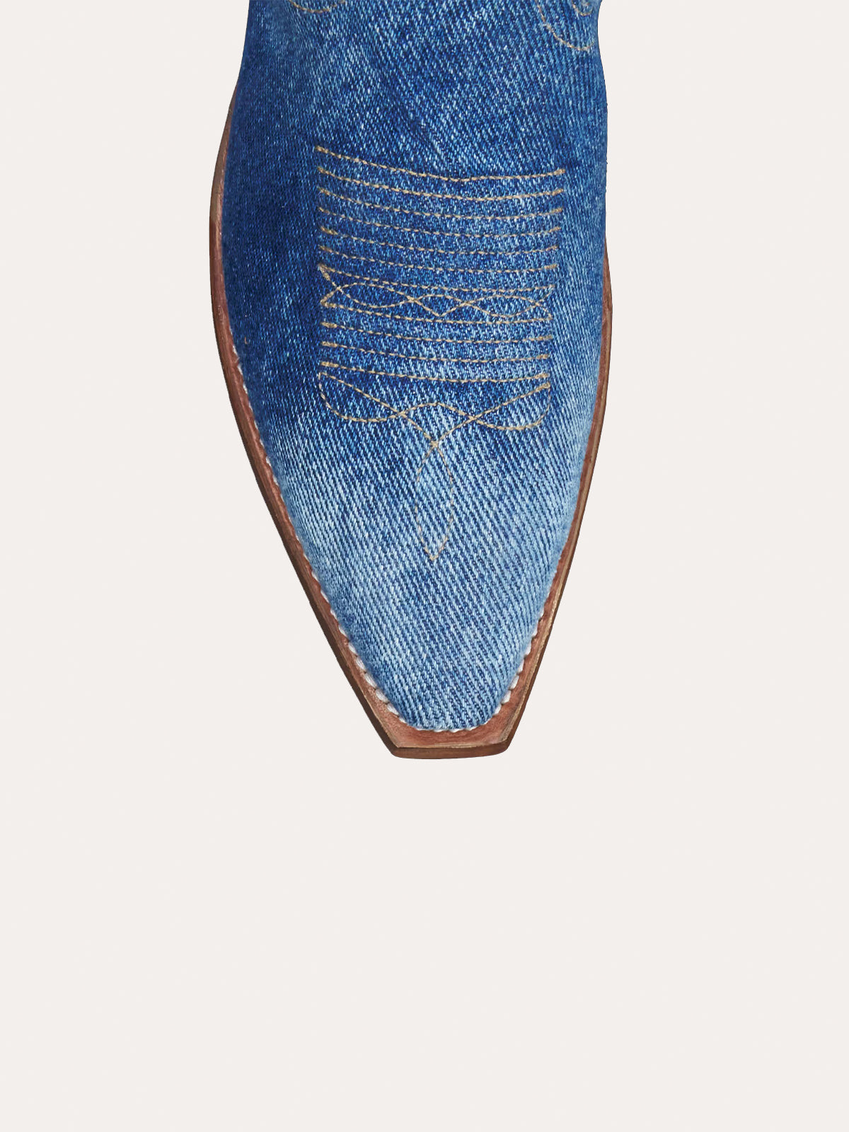 Blue Denim Snip-Toe Embroidery Mid Calf Cowgirl Boots For Women