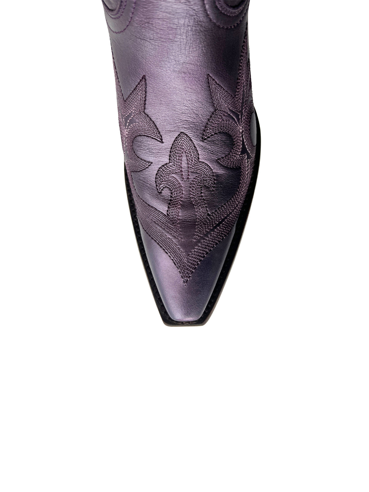 Metallic Purple Snip-Toe Classic Embroidery Full-Zip Ankle Cowgirl Boots
