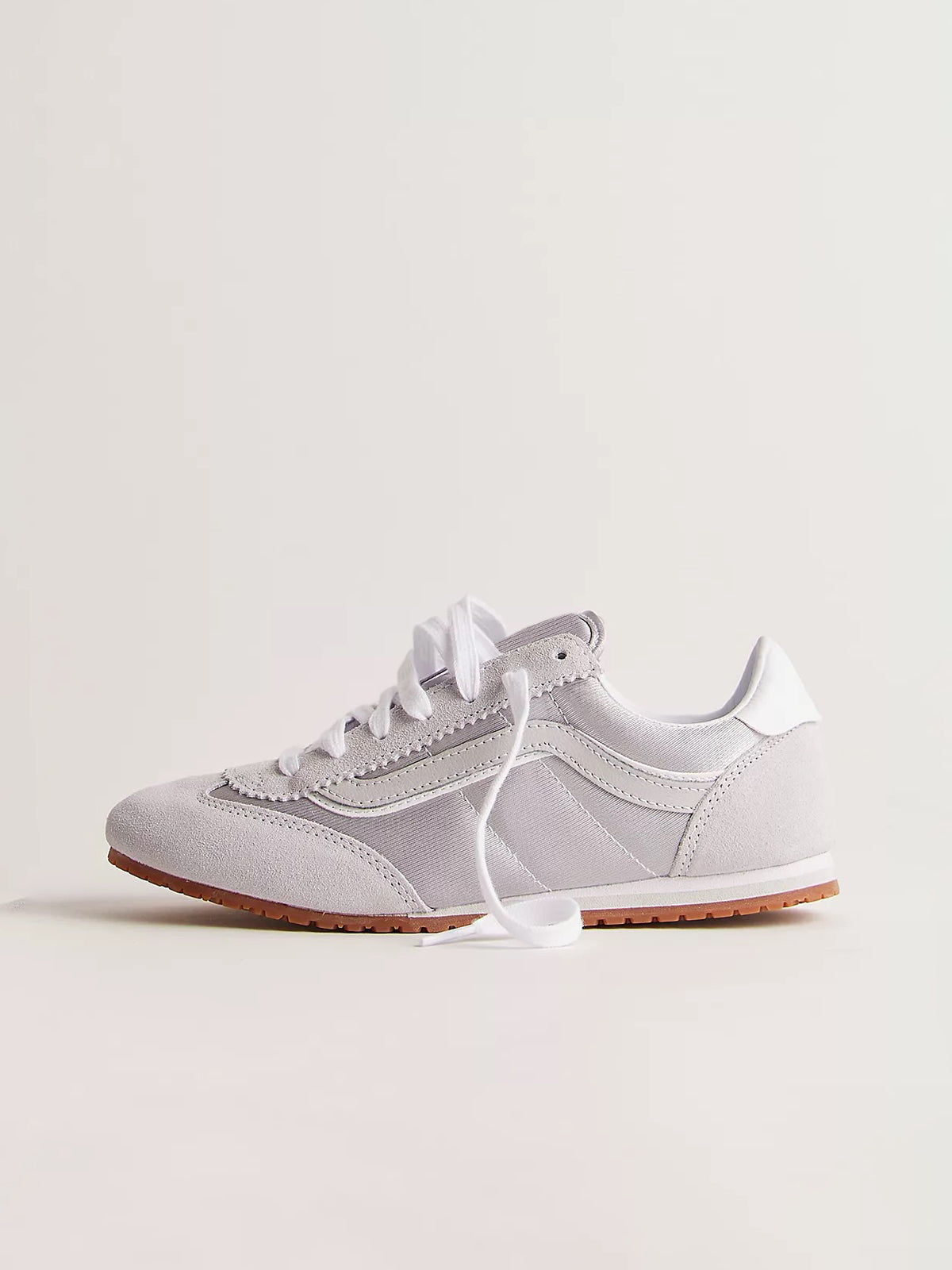 Gray Faux Suede Round-Toe Lace-Up Flats Sneakers