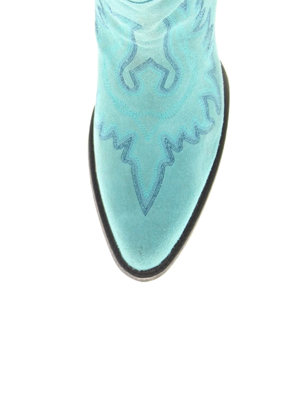 Almond-Toe Faux Suede Fringe Full-Zip Embroidery Knee High Cowgirl Boots - Turquoise