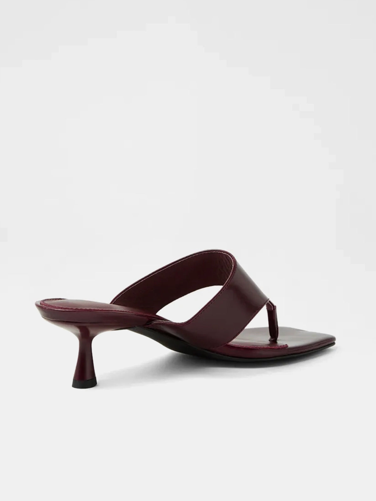 Square-Toe Slip-On Kitten Heel Sandals - Burgundy