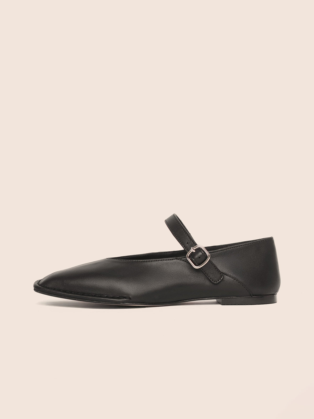 Black Square-Toe Buckle Mary Jane Ballet Flats