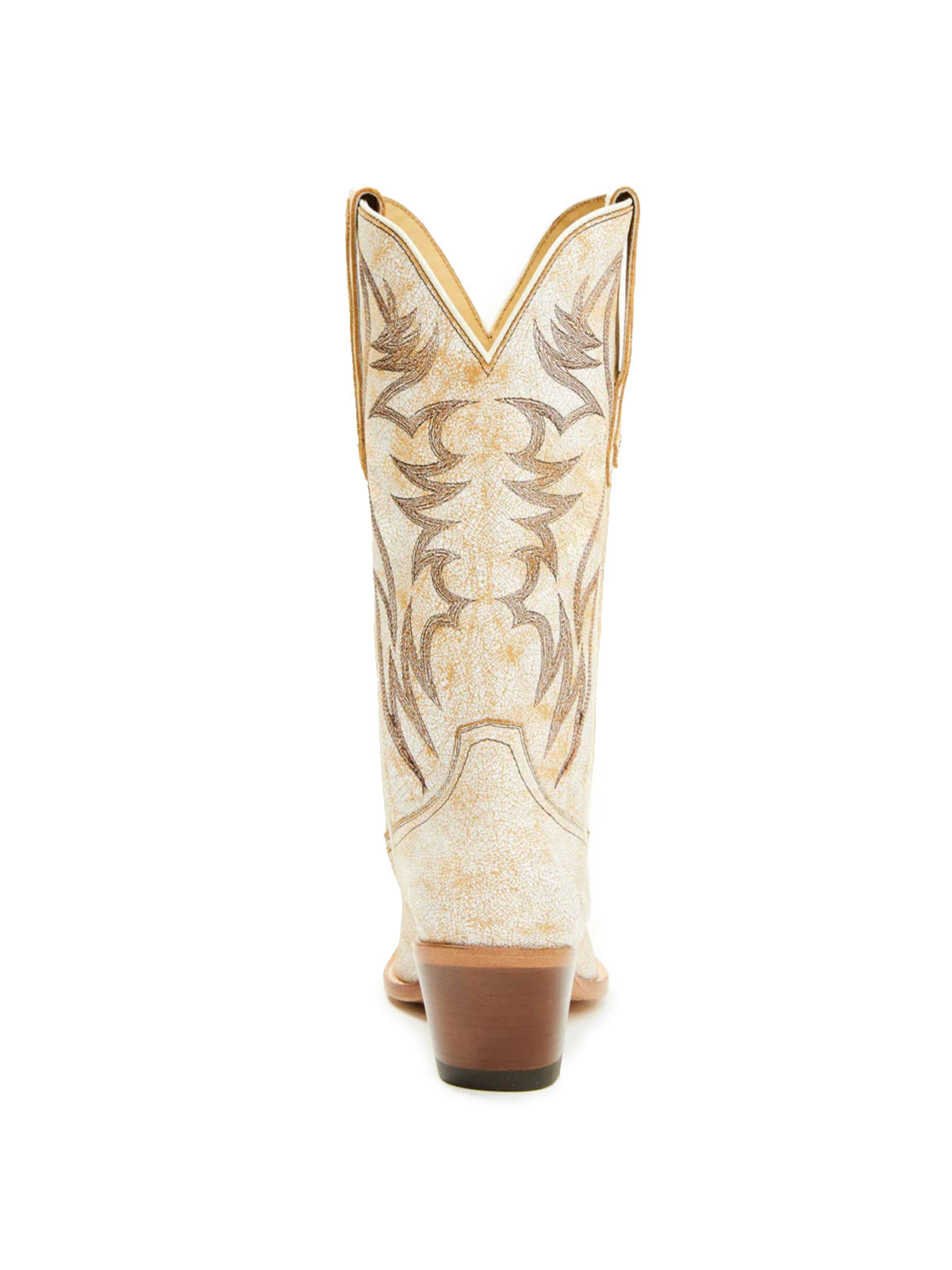 Faux Suede Wings Embroidery Pointed-Toe Mid Calf Cowgirl Boots - Distressed Ivory