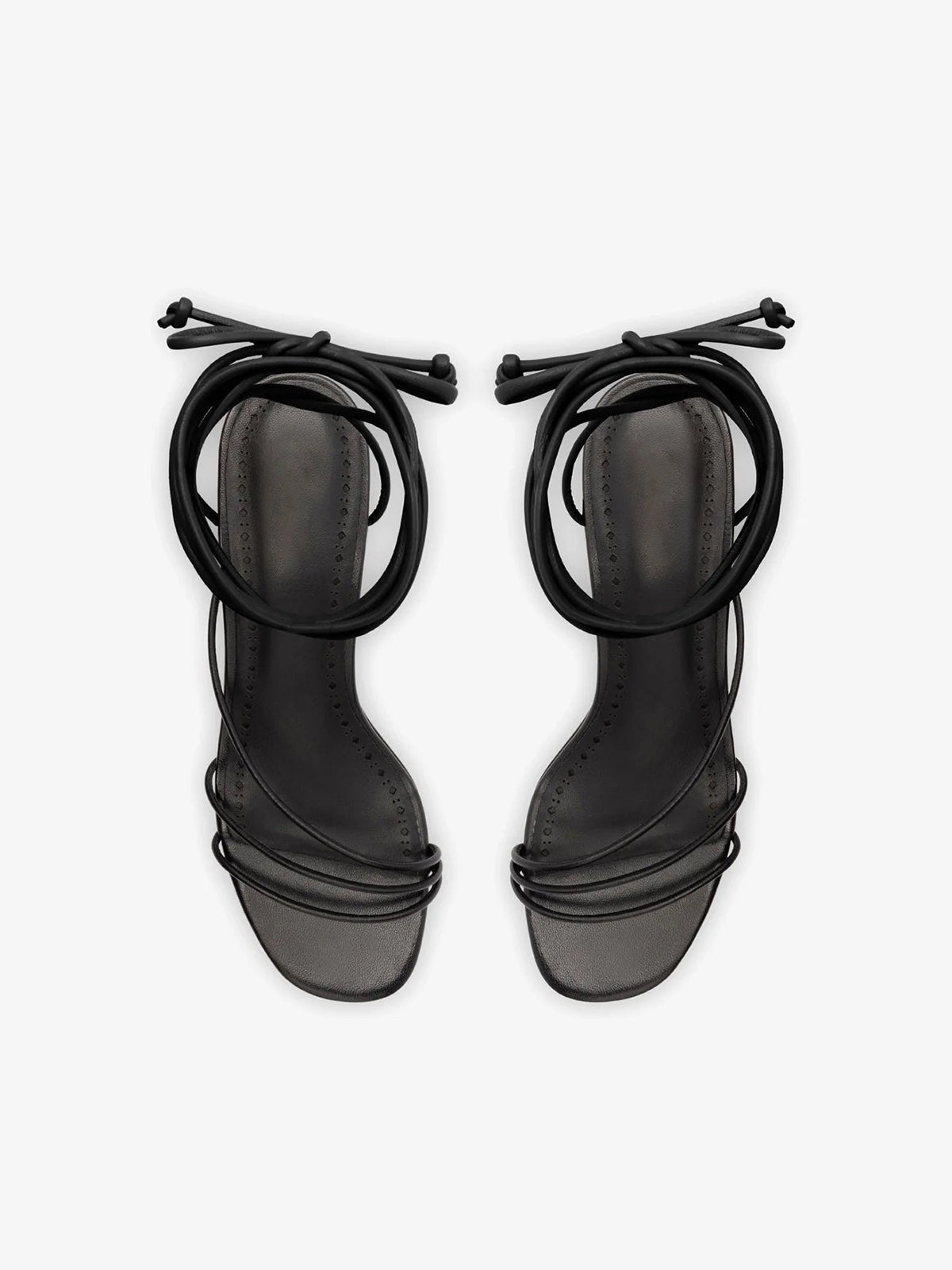 Black Round-Toe Front And Long Ankle Strap Kitten Heels