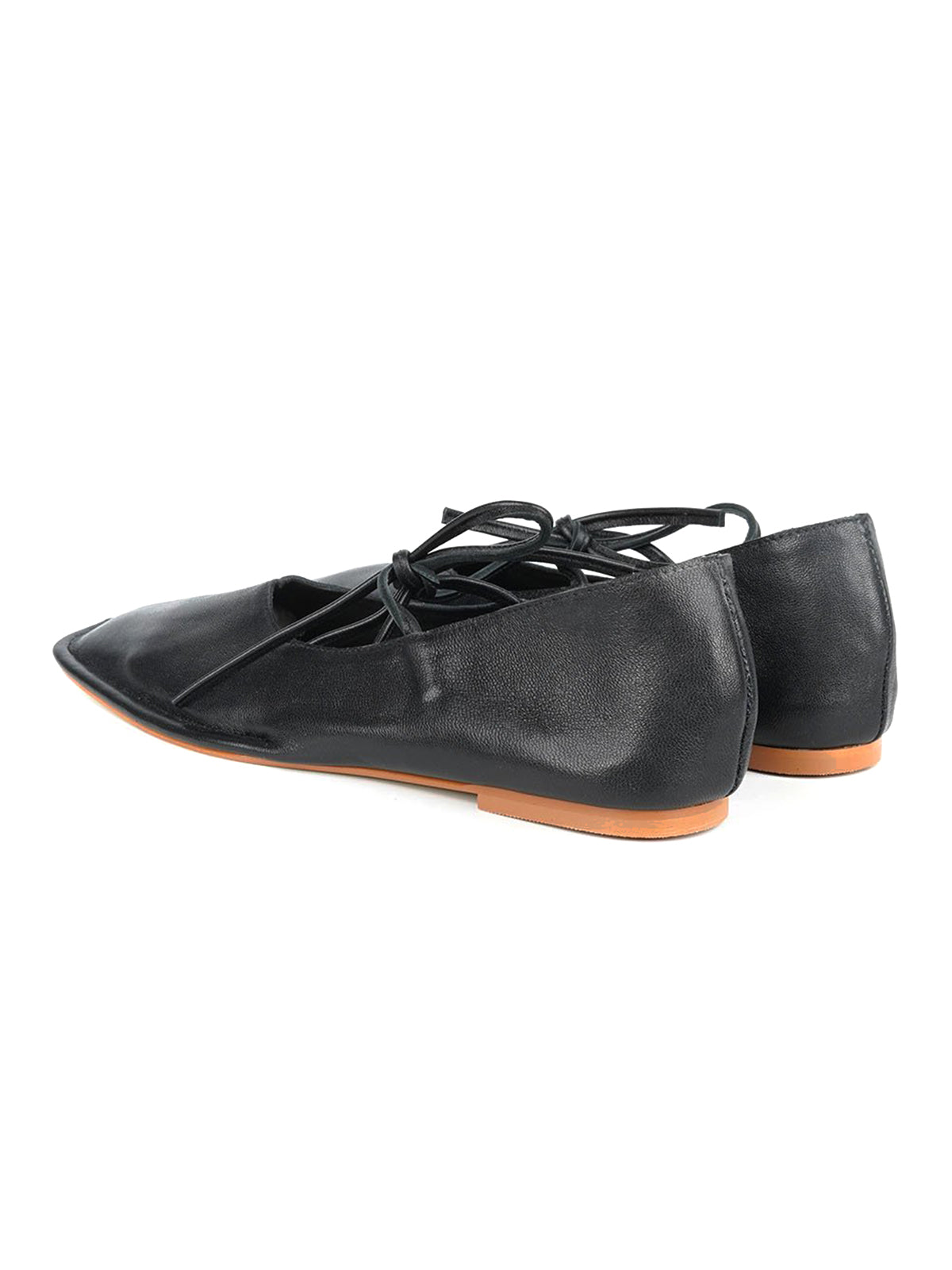 Black Square-Toe Middle Strap Slip-On Chic Flats