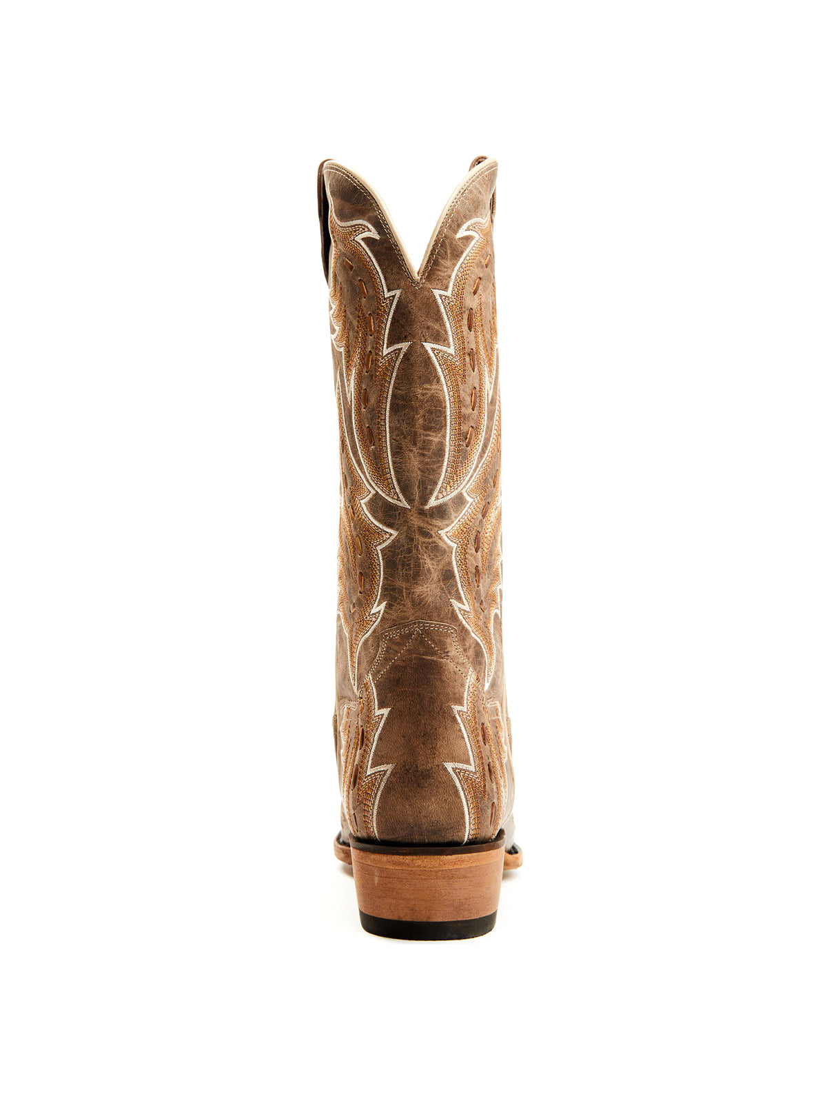 Distressed Tan Snip-Toe Embroidery And Running Stitching Mid Calf Cowgirl Boots