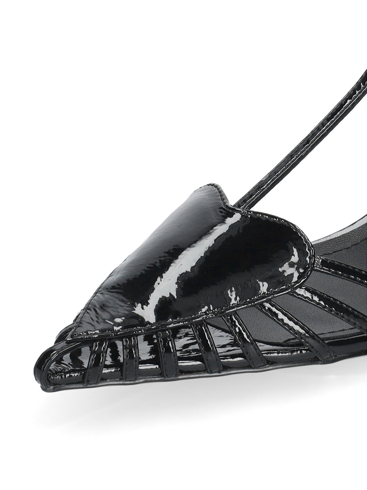 Patent Black Pointed-Toe Front Heart Design Ankle Strap Kitten Heels